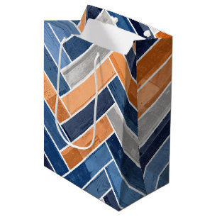 Sac Cadeau Moyen Motif en squelette dans Navy Blue and Orange