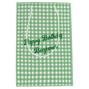 Sac Cadeau Moyen Motif En vichy vert et blanc