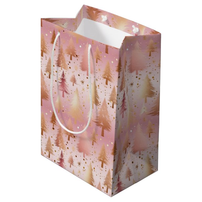 Sac Cadeau Moyen Motif festif des arbres d'or rose mignonne (Dos Angle)