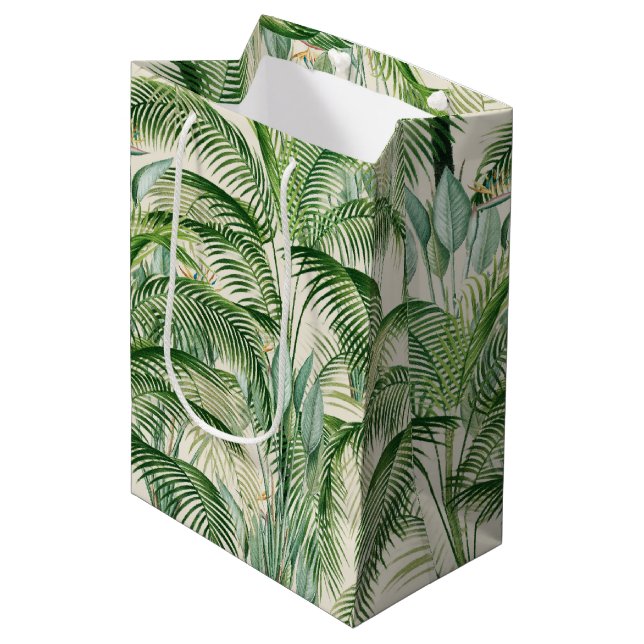Sac Cadeau Moyen Motif Feuille de palme de feuillage tropical (Devant Angle)