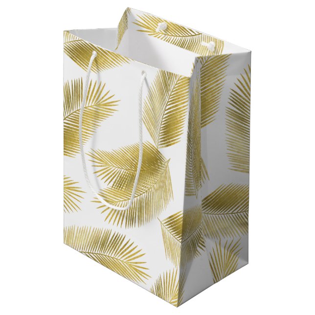 Sac Cadeau Moyen Motif Feuille Gold Foil Palm (Devant Angle)