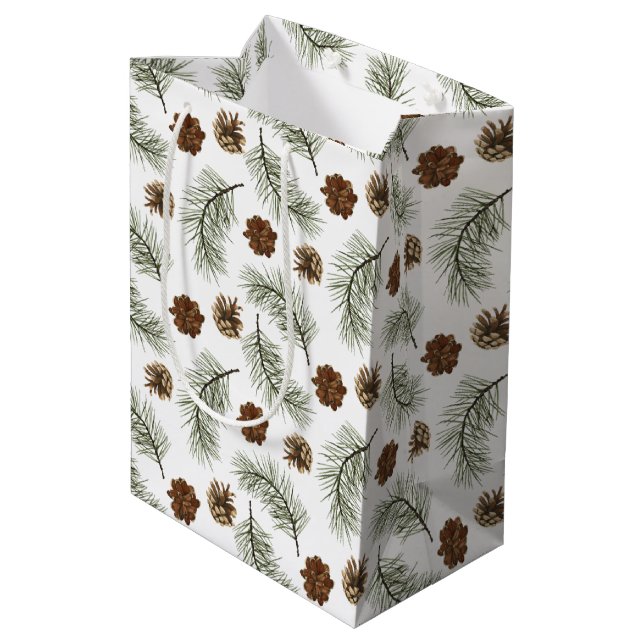 Sac Cadeau Moyen Motif Feuille Rustique Pinecone Pine Tree (Dos Angle)