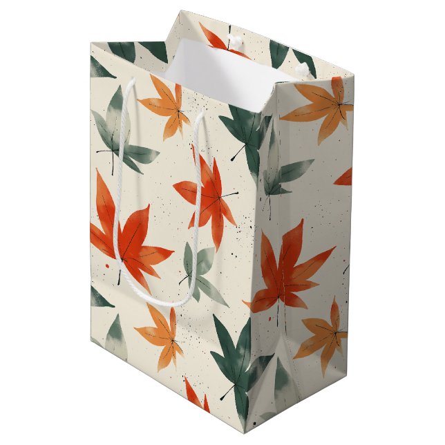 Sac Cadeau Moyen Motif Feuilles d'automne (Devant Angle)