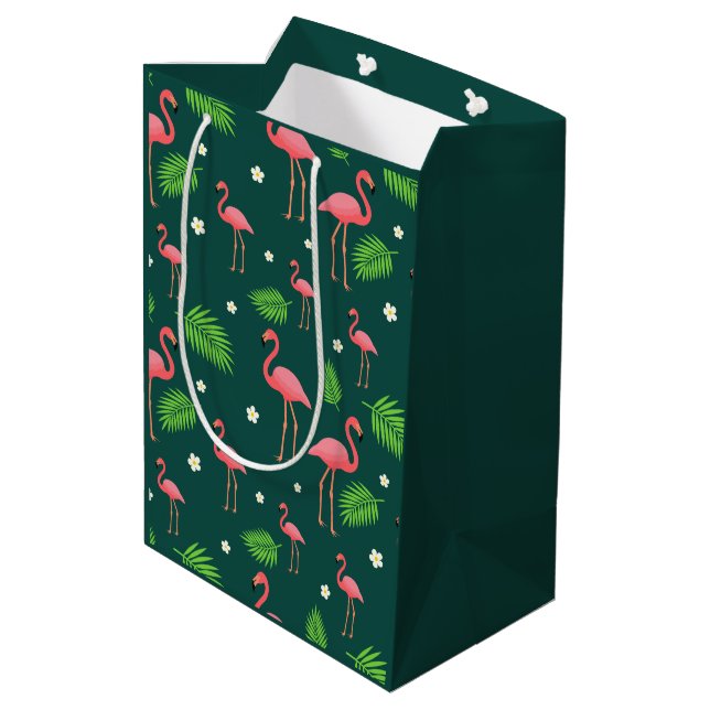 Sac Cadeau Moyen Motif Flamant Tropical (Dos Angle)