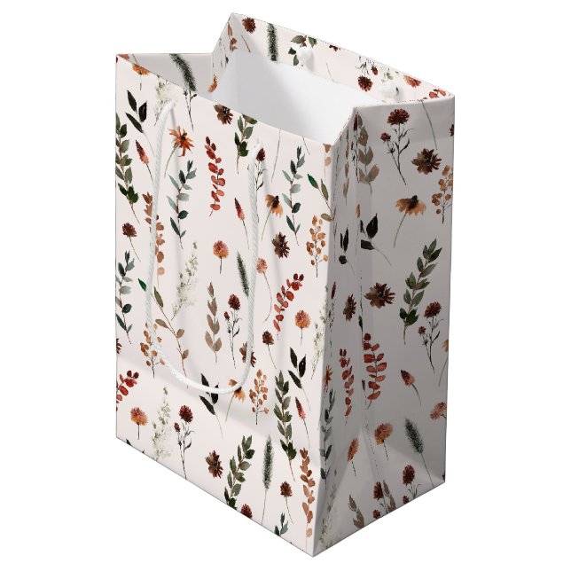 Sac Cadeau Moyen Motif Fleur sauvage d'automne (Devant Angle)