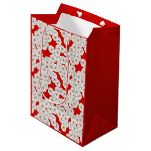 Sac Cadeau Moyen Motif floral Art Déco - blanc sur rouge