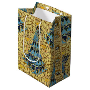 Sac Cadeau Moyen Motif floral au paon bleu Art nouveau vintage