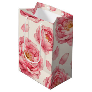 Sac Cadeau Moyen Motif floral de pivoine rose