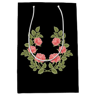 Sac Cadeau Moyen Motif floral de roses rose poussiéré vintage - Rom
