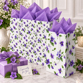 Sac Cadeau Moyen Motif floral de violettes 
