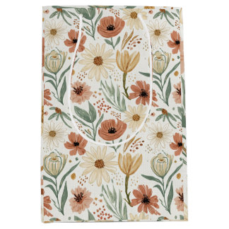 Sac Cadeau Moyen Motif floral neutre en terre cuite et marguerite