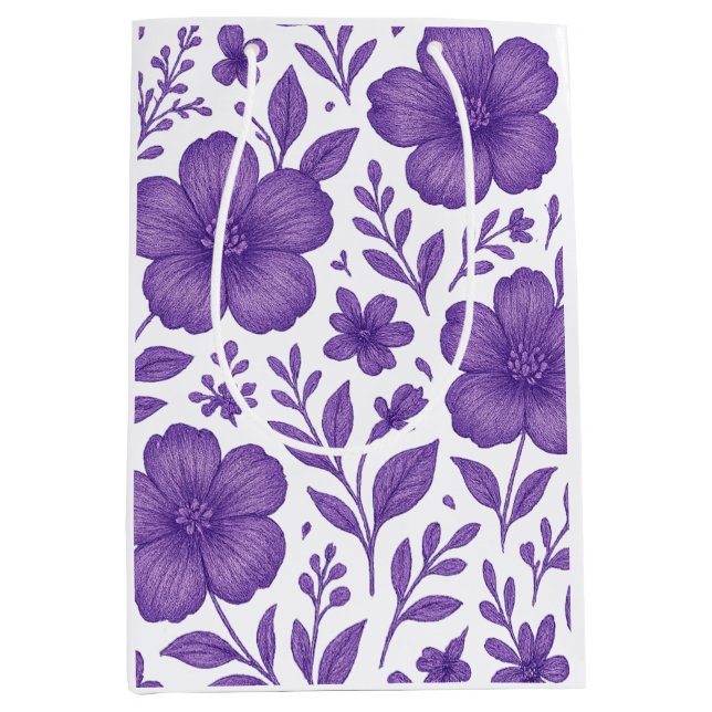 Sac Cadeau Moyen motif floral pourpre (Devant)
