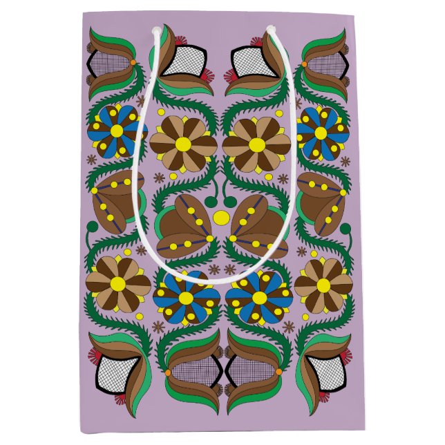 Sac Cadeau Moyen Motif floral traditionnel estonien coloré (Devant)