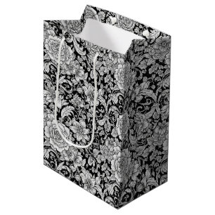 Sac Cadeau Moyen Motif floral vintage noir et blanc sans couture (6