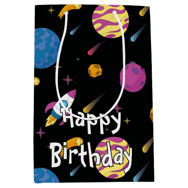 Sac Cadeau Moyen Motif Galaxy Voyage en vaisseau spatial (Devant)