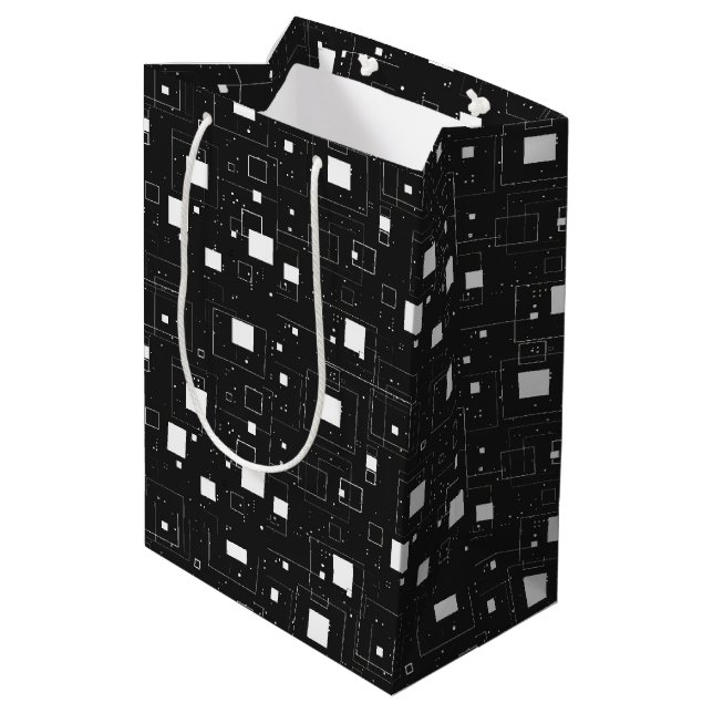 Sac Cadeau Moyen Motif géométrique noir et blanc (Dos Angle)