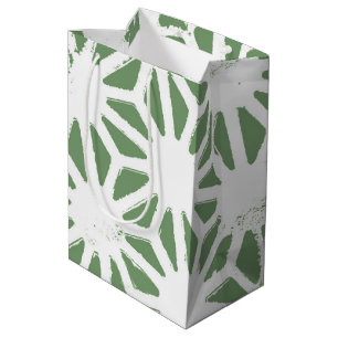 Sac Cadeau Moyen Motif géométrique vert et blanc olive