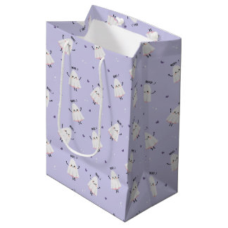 Sac Cadeau Moyen Motif Ghost mignon avec "Boo !" Texte sur Lavender