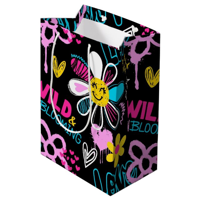 Sac Cadeau Moyen Motif graffiti fleur smiley mode (Dos Angle)