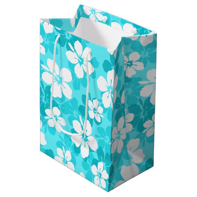 Sac Cadeau Moyen Motif Hibiscus bleu tropical (Devant Angle)