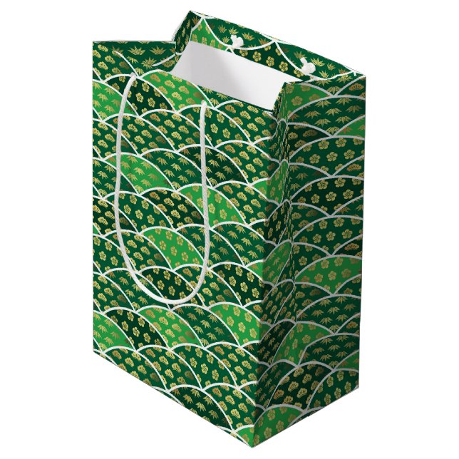 Sac Cadeau Moyen Motif japonais vert traditionnellement favorable (Dos Angle)