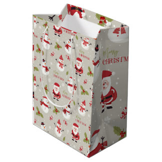 Sac Cadeau Moyen Motif joyeux Noël avec Père Noël & bonhomme de nei