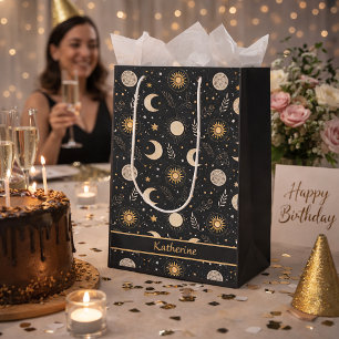 Sac Cadeau Moyen Motif lunaire céleste mystique Nom personnalisé