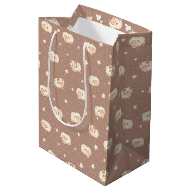 Sac Cadeau Moyen Motif mignon petit mouton sur Brown (Dos Angle)