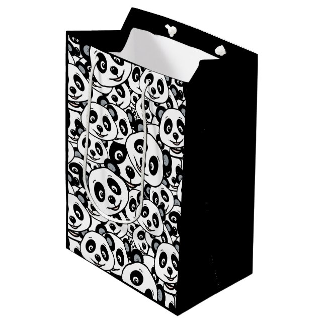 Sac Cadeau Moyen Motif moderne de panda ours en noir et blanc (Devant Angle)