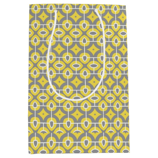 Sac Cadeau Moyen Motif moderne tendance gris et blanc Mosaïque (Devant)