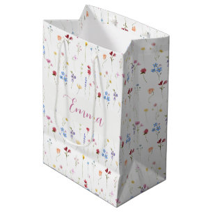 Sac Cadeau Moyen Motif monogramme coloré motif jardin fleur sauvage