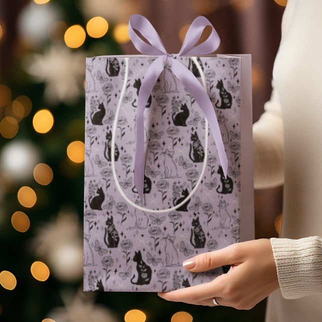 Sac Cadeau Moyen Motif mystique de chat noir et papillon | Cuisine (Créateur téléchargé)