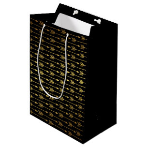 Sac Cadeau Moyen Motif noir de flèches de feuille d'or de Faux