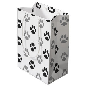 Sac Cadeau Moyen Motif noir et blanc mignon d'empreintes de pattes