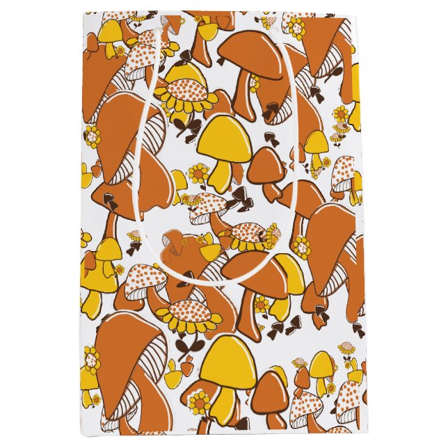 Sac Cadeau Moyen Motif nostalgique de champignons (Devant)