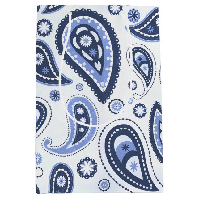 Sac Cadeau Moyen Motif Paisley Bleu (Devant)