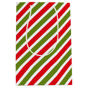 Sac Cadeau Moyen motif rayé rouge vert et blanc