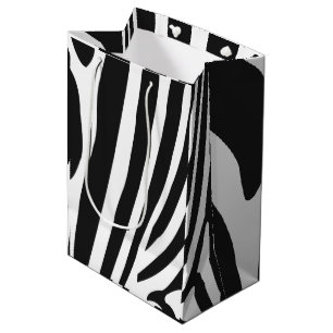 Sac Cadeau Moyen Motif rayures de zèbre noir et blanc