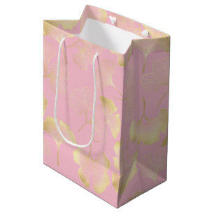 Sac Cadeau Moyen Motif rose art en ligne Ginkgo or japonais
