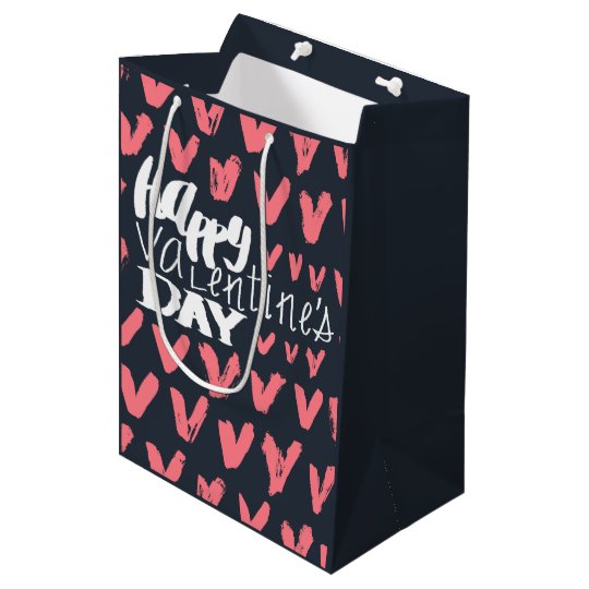 Sac Cadeau Moyen Motif rose de coeurs marqué avec des lettres par
