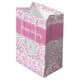 Sac Cadeau Moyen Motif rose et blanc de joyeux 30ème anniversaire