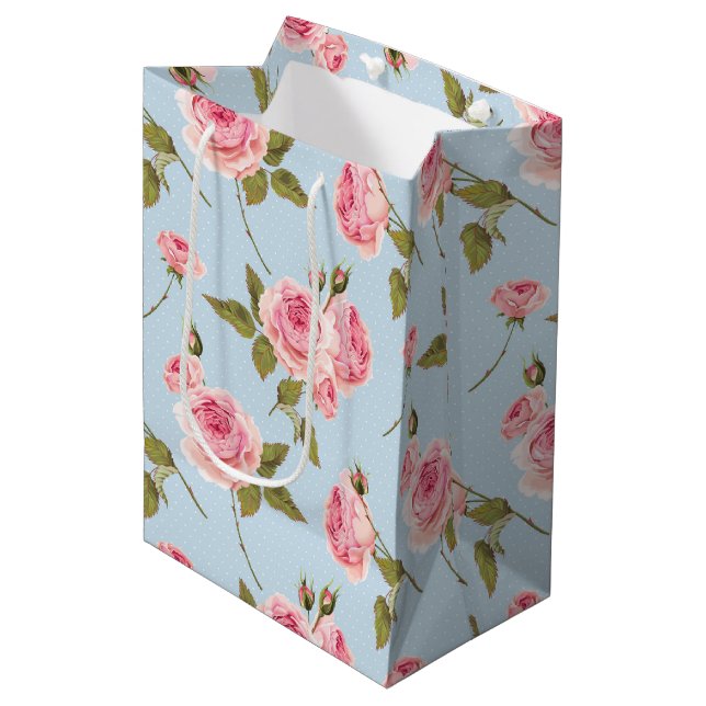 Sac Cadeau Moyen Motif rose et Pois (Devant Angle)
