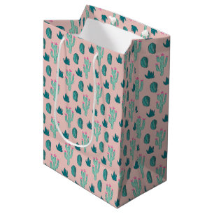 Sac Cadeau Moyen Motif rose et vert mignon Cactus
