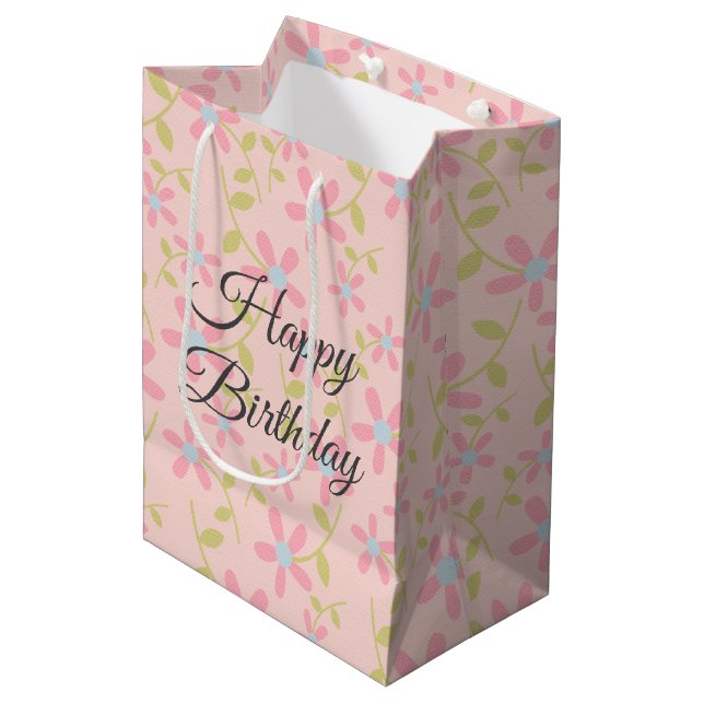 Sac Cadeau Moyen Motif rose Posy Anniversaire (Devant Angle)