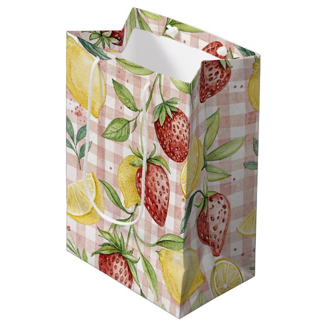 Sac Cadeau Moyen Motif rustique de fraise et d'agrumes (7) (Devant Angle)