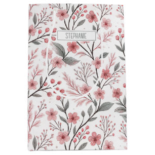 Sac Cadeau Moyen Motif Sakura en fleurs de cerises roses sur blanc