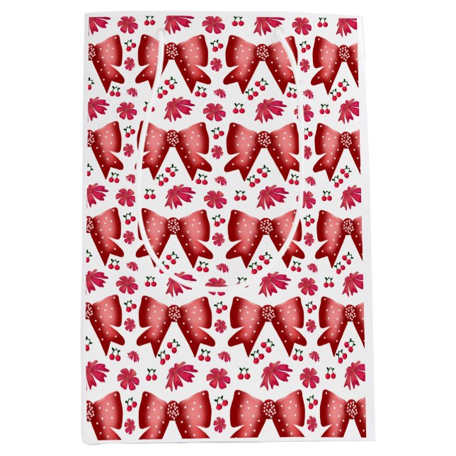 Sac Cadeau Moyen Motif sans couture à ruban rouge et cerise, cadeau (Devant)