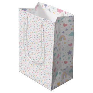 Sac Cadeau Moyen Motif sans couture de cœurs et d'étoiles arc-en-ci