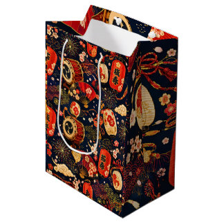 Sac Cadeau Moyen Motif sans couture de festival japonais avec lante