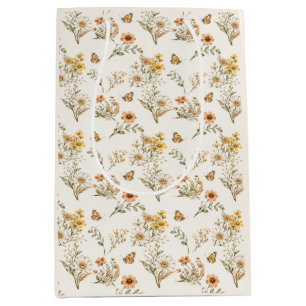 Sac Cadeau Moyen Motif sans couture de fleur sauvage et de papillon